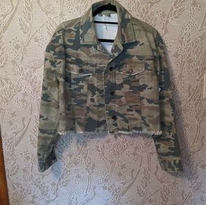 Free People Camo Print Denim Jacket